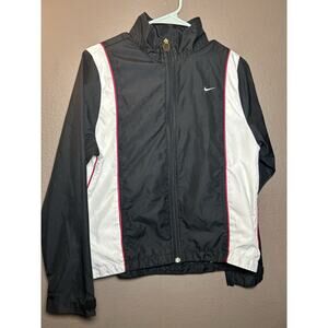 VTG 90s Nike Windbreaker Lined Black Jacket Women Size M (8-10) Embroider Swoosh